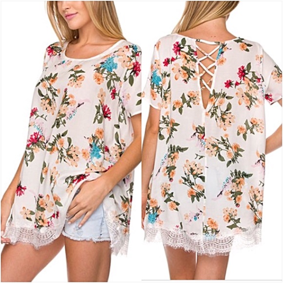 📍SALE Flowy Relaxed Lace CrissCross Floral TopSML - Picture 4 of 8